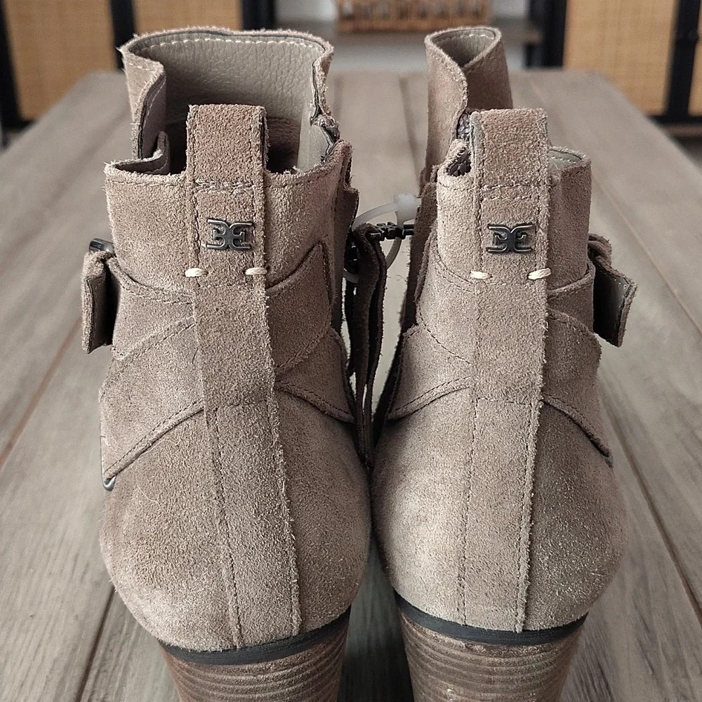 Sam Edelman Western-Inspired Suede Ankle Boots In Taupe Size 10